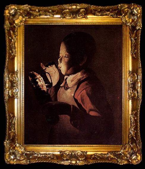framed  Georges de La Tour Knabe blast in eine Lampe, ta009-2